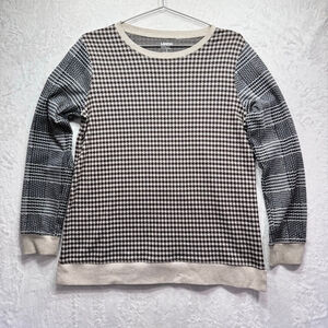 Lands End Sport Knit Mixed Houndstooth & Herringbone Tunic Top. Brown Tan Small